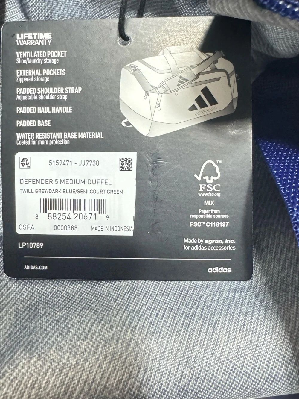 Adidas defender 5 medium navy Blue duffel bag navy blue gray